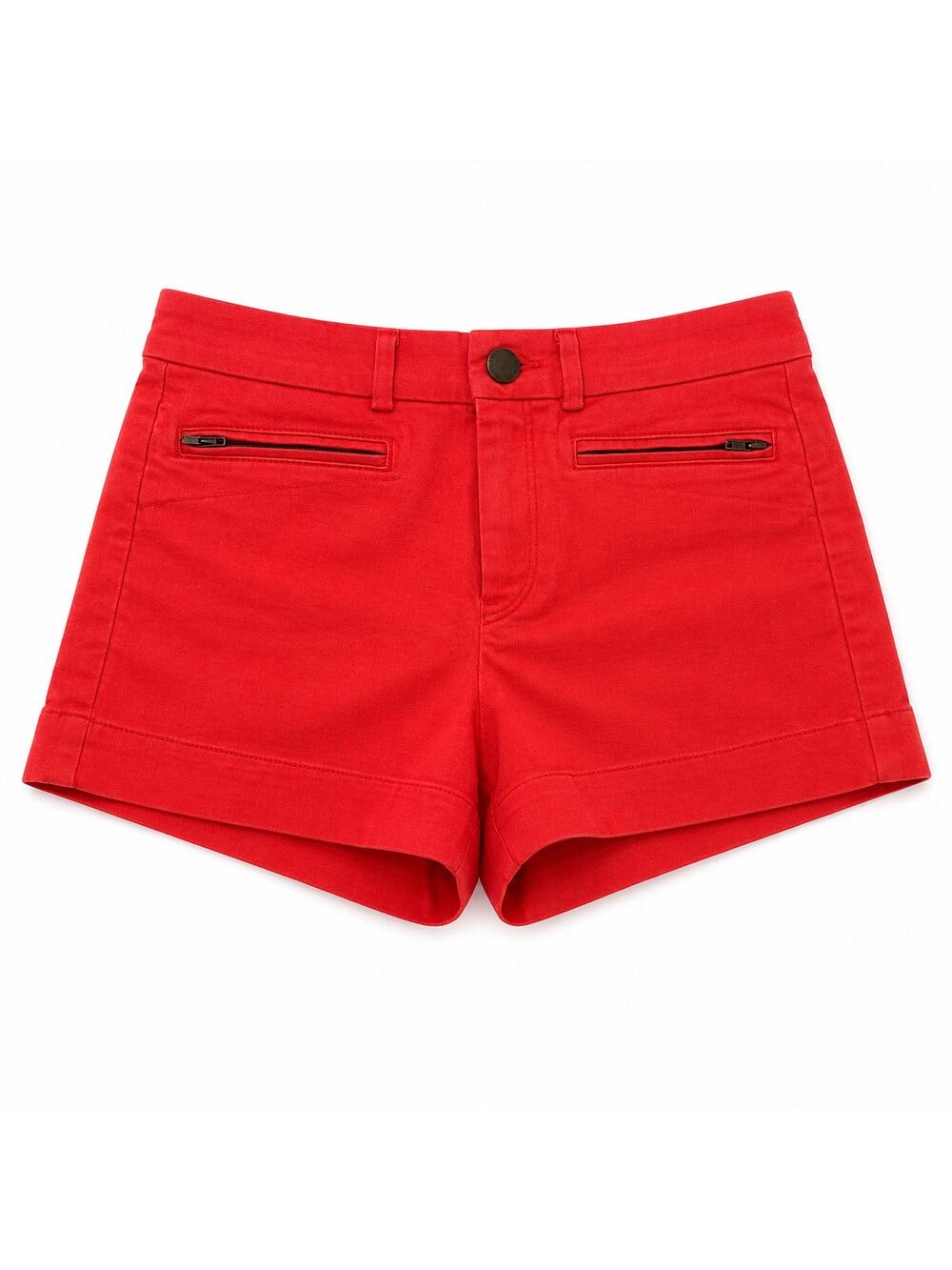 Poppy red women’s shorts with zipper pocket accents. Medium rise. Size 4